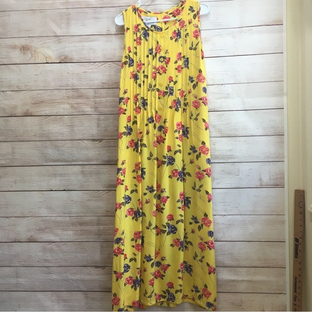 VINTAGE SARAH ELIZABETH YELLOW FLORAL MAXI DRESS‎
